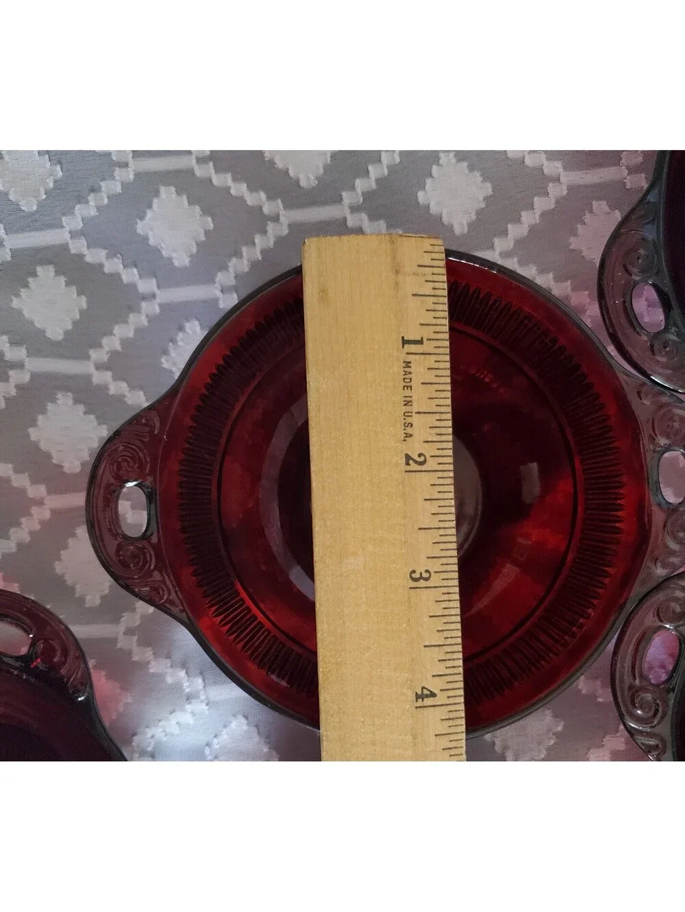 6 Anchor Hocking Ruby Red Coranation Pattern Bowls